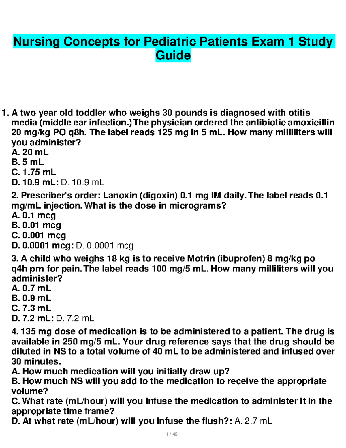 Nursing Concepts for Pediatric Patients Exam 1 Study Guide - ) The ...