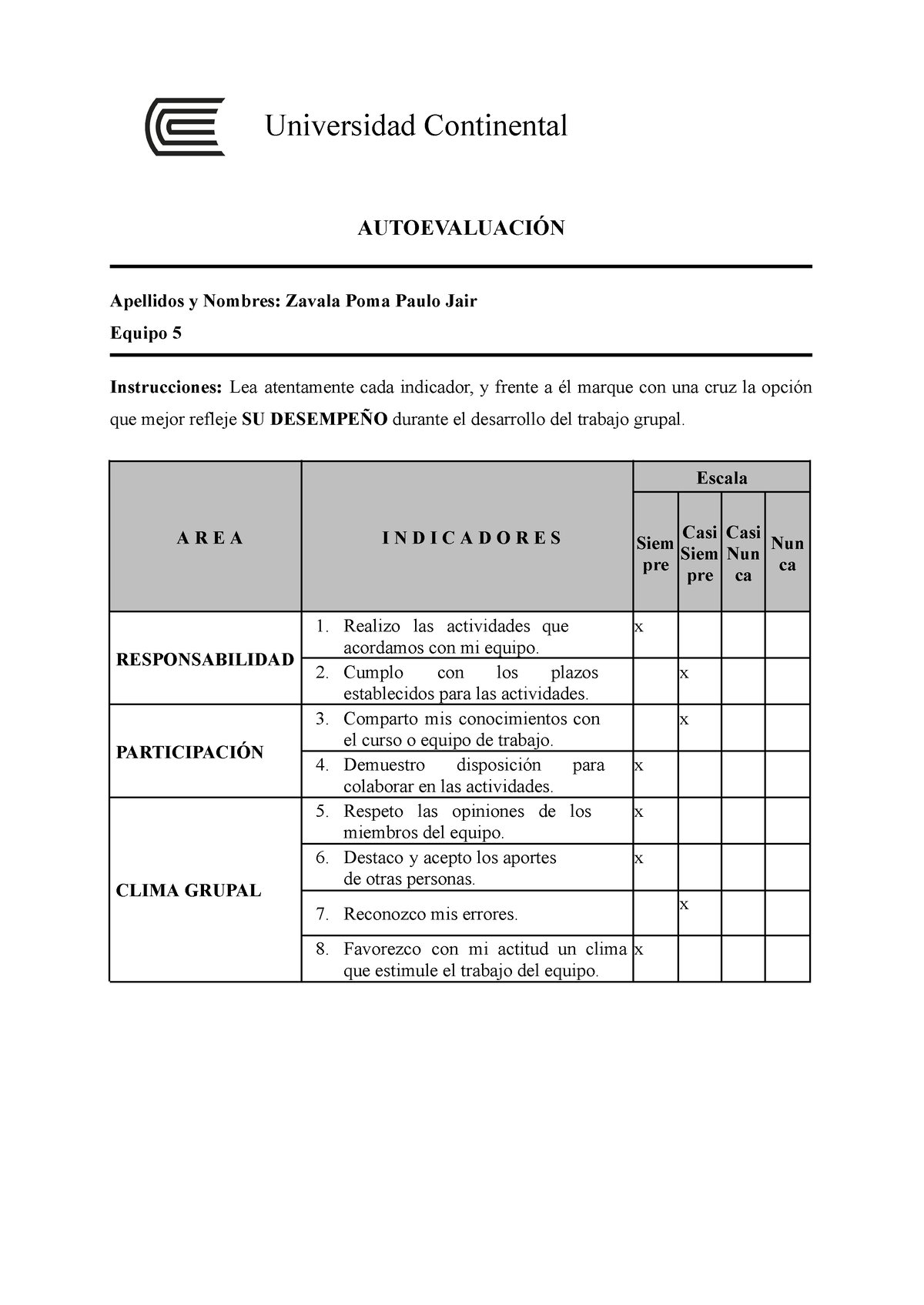 Formato De Autoevaluación - Estudiantes - Individual.docx - Universidad ...