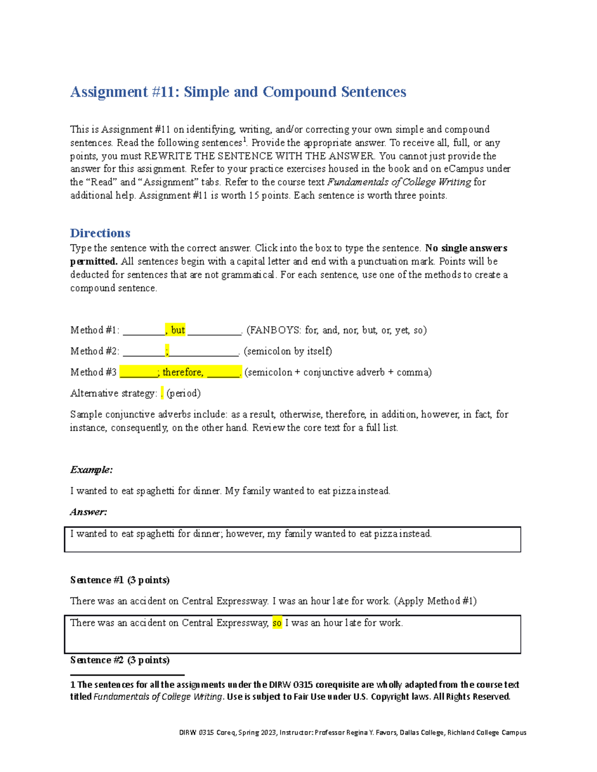 Spring 2023 DIRW Assignment 11 Simple and compound sentences ...