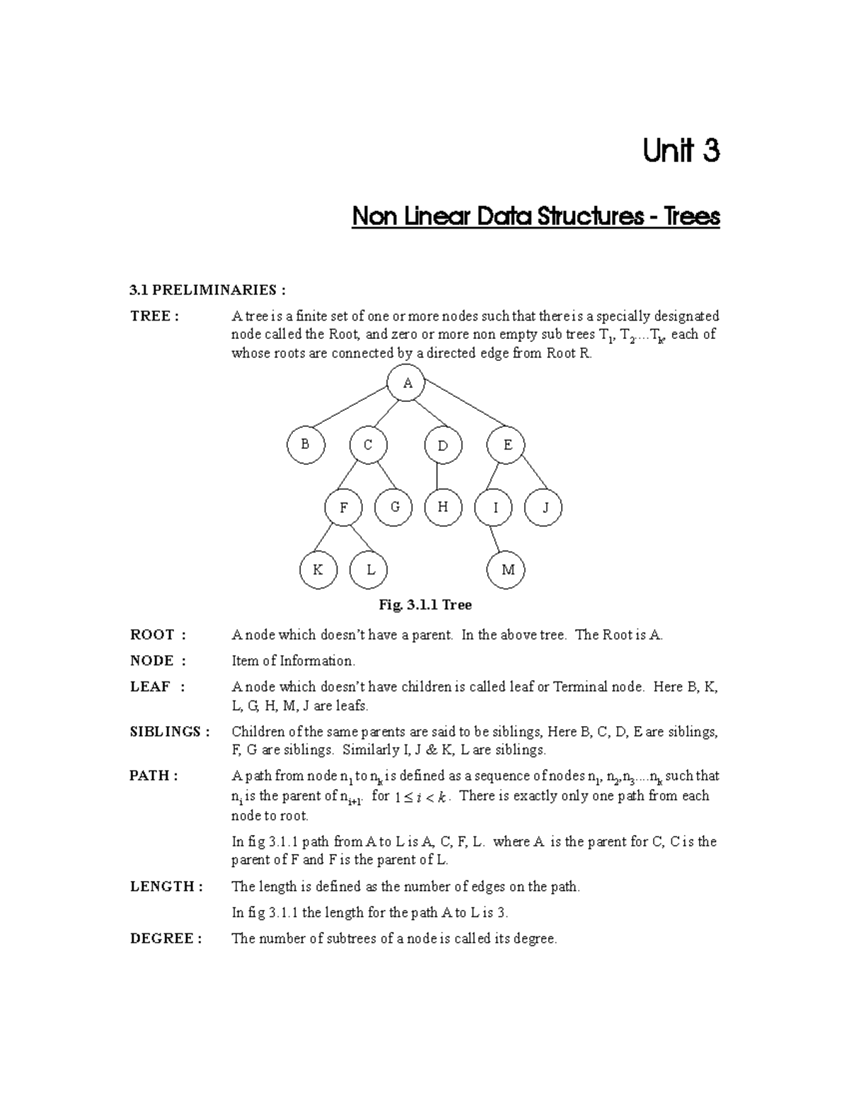 Non linear Data structures - Trees - 3 PRELIMINARIES : TREE : A tree is ...