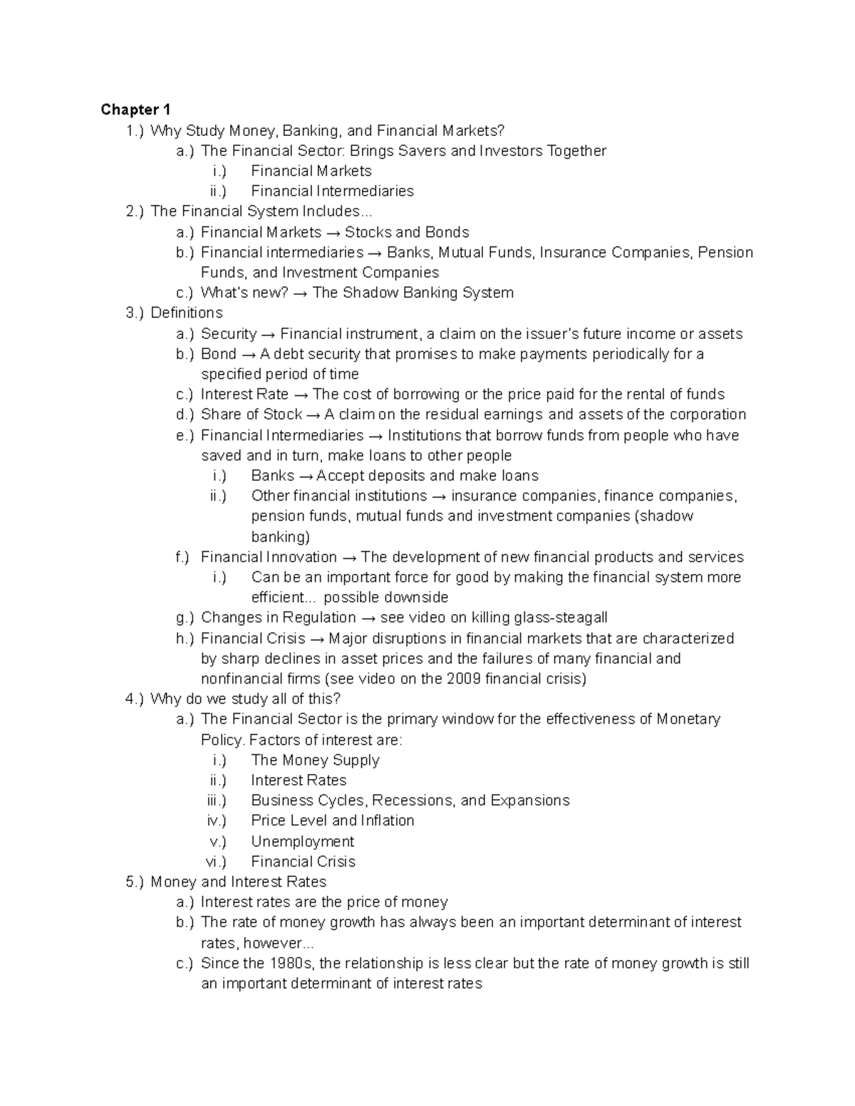 Money and Banking (ECON 2411) Lecture Notes - Chapter 1 1.) Why Study ...