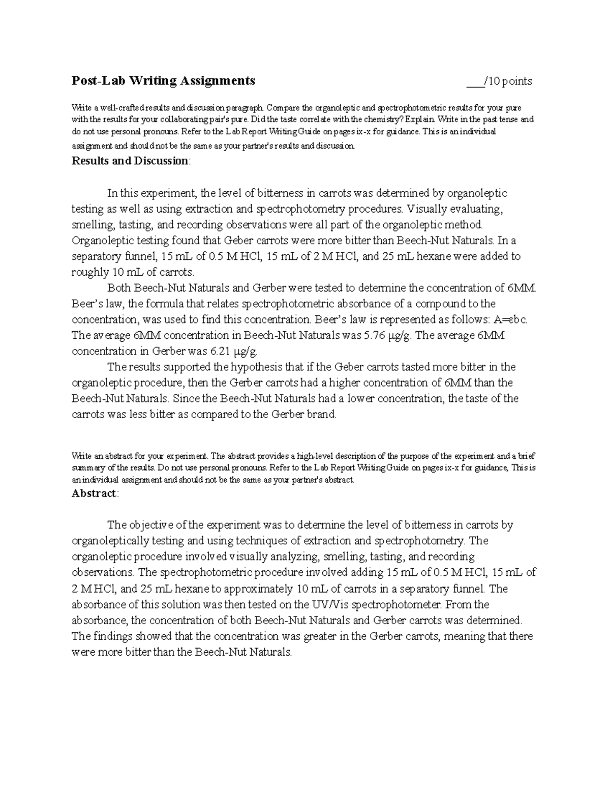 LAB 3 Post Lab Writing PostLab Writing Assignments ___/10 points