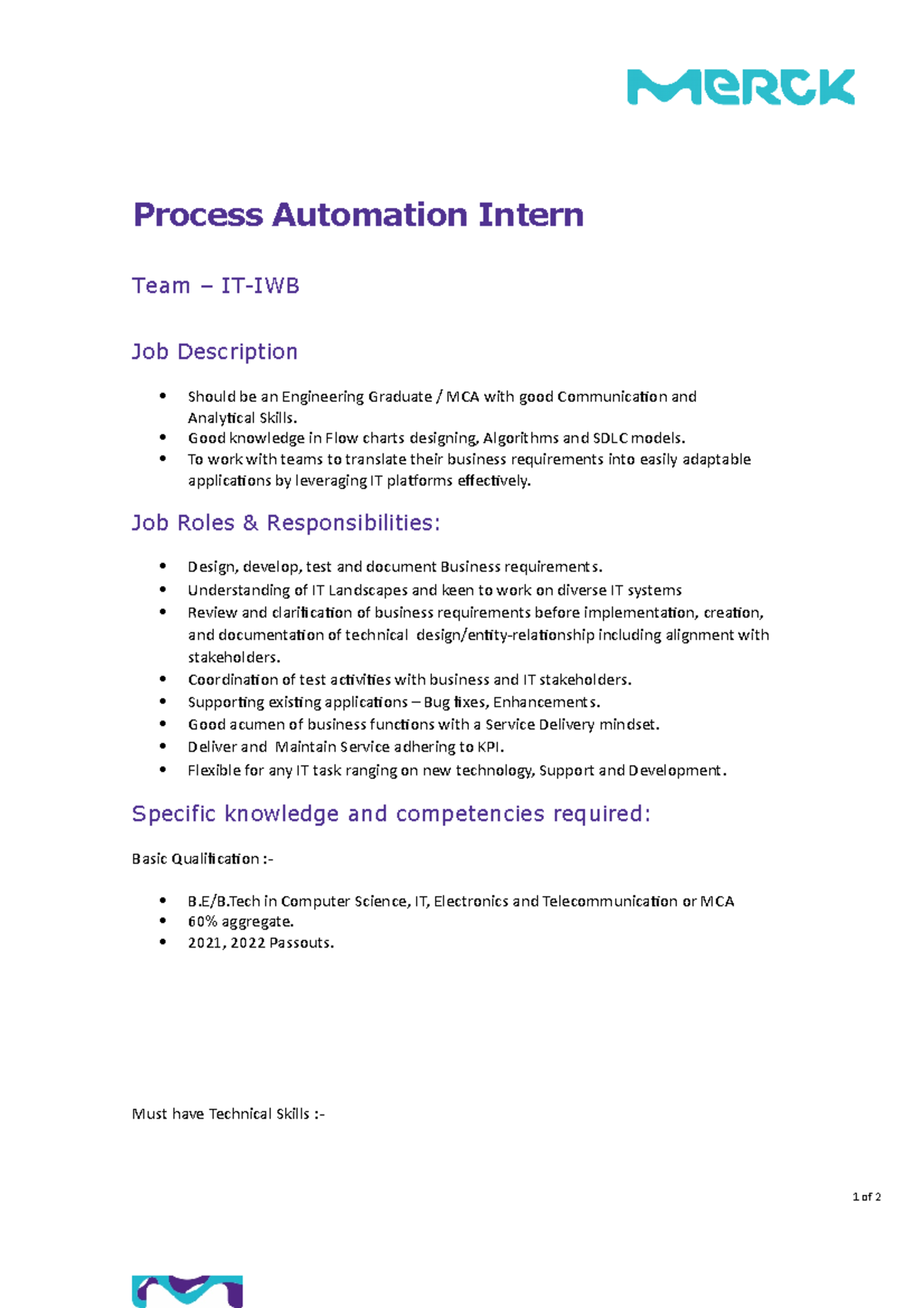 Process Automation Intern - Good knowledge in Flow charts designing ...