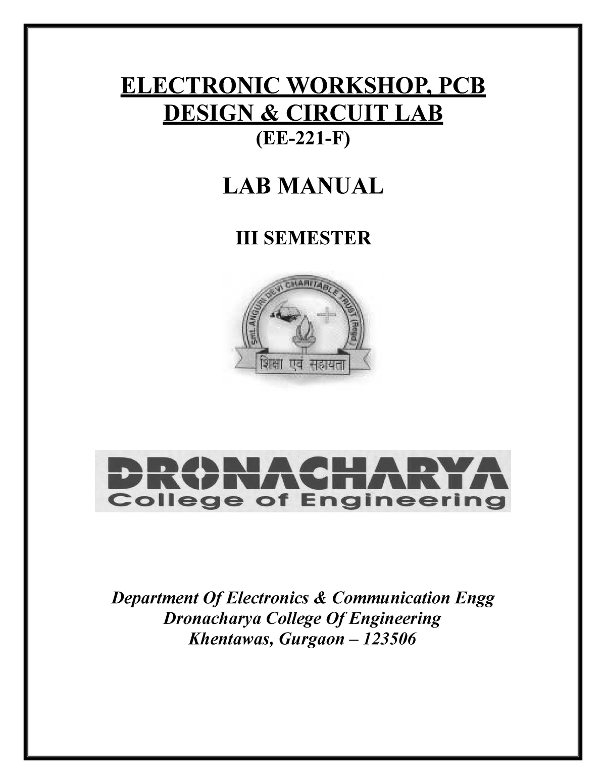 Pcb Lab Manual IIISem ECE - ELECTRONIC WORKSHOP, PCB DESIGN & CIRCUIT ...