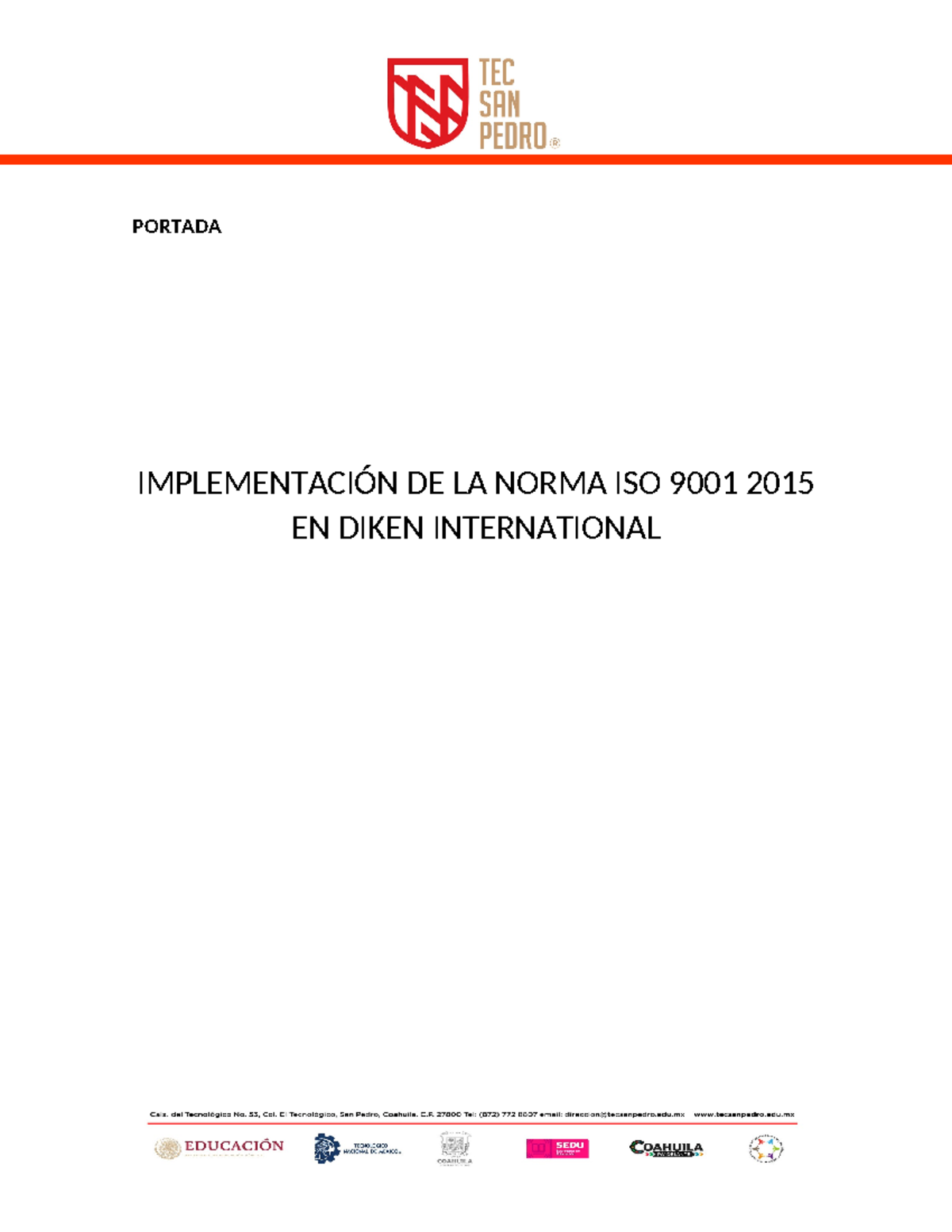 Implementación DE LA Norma ISO 9001 2015 EN Diken International 4 ...