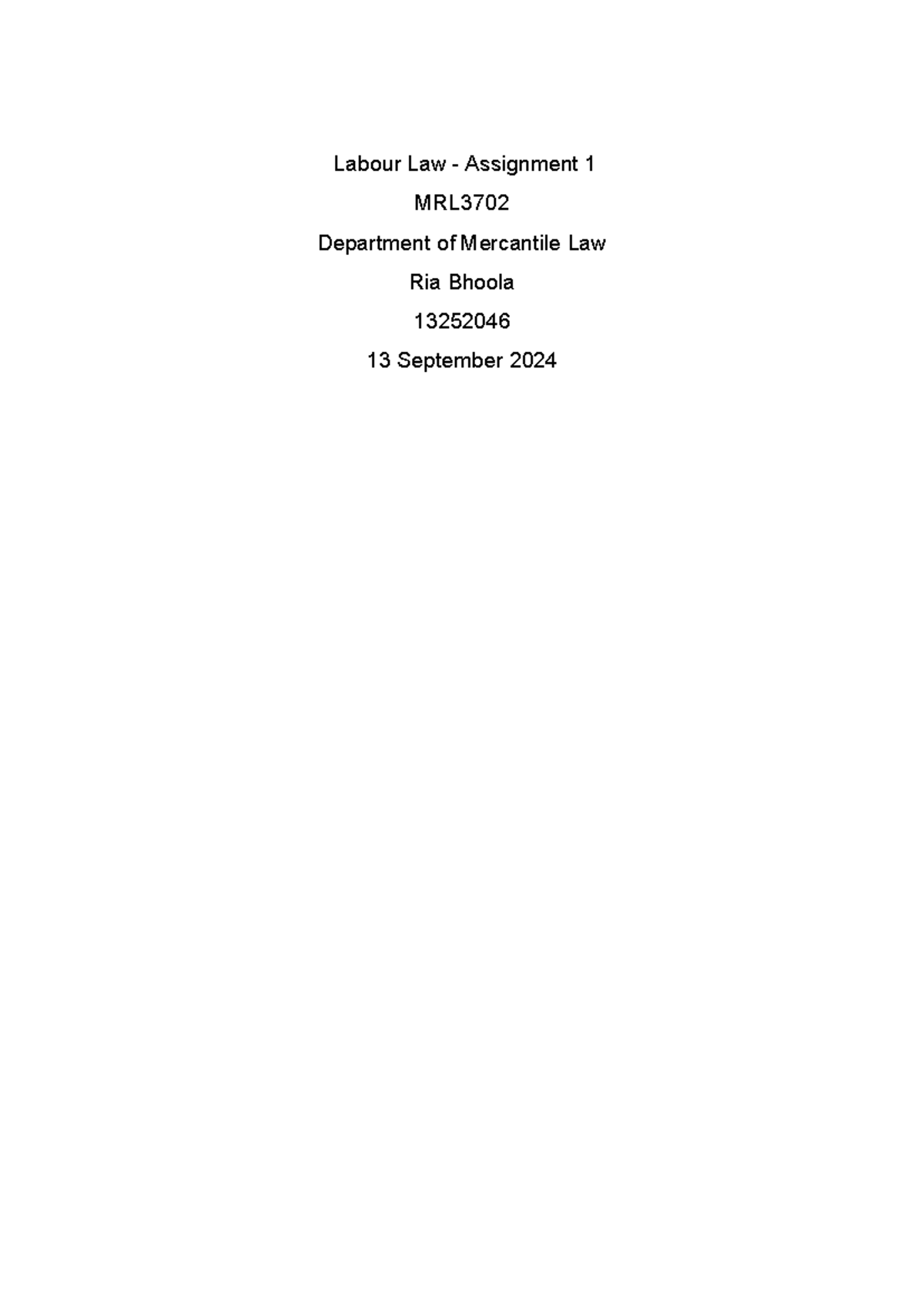 MRL S2 A2 - semester 2 Assignment 2 - Labour Law - Assignment 1 MRL ...