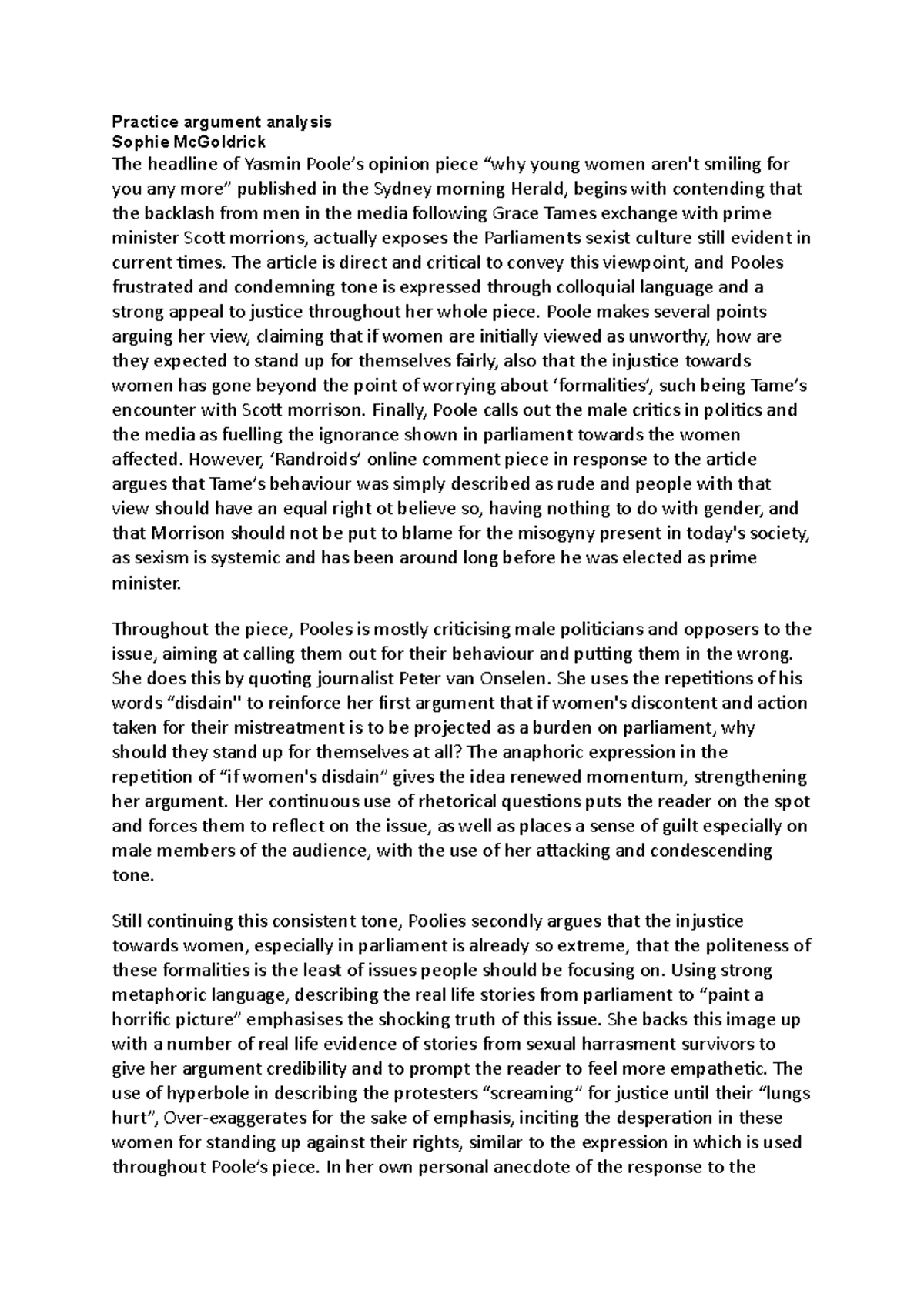 Practice argument analysis - Practice argument analysis Sophie ...
