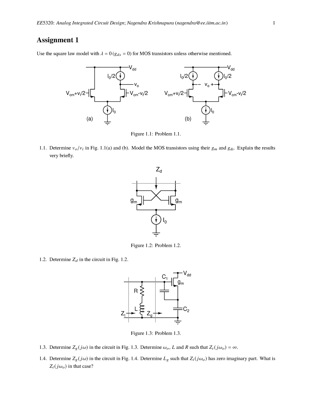 Assignment 01 - EE5320: Analog Integrated Circuit Design; Nagendra ...