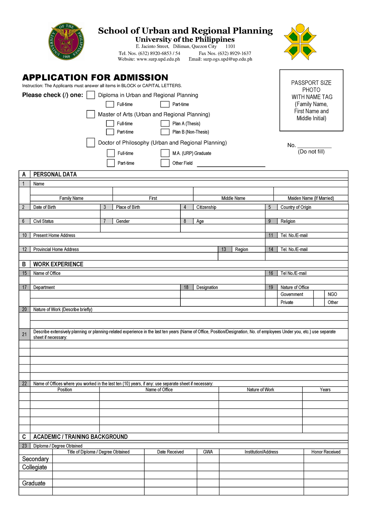 SURP Application Form Fillable - School of Urban and Regional Planning ...