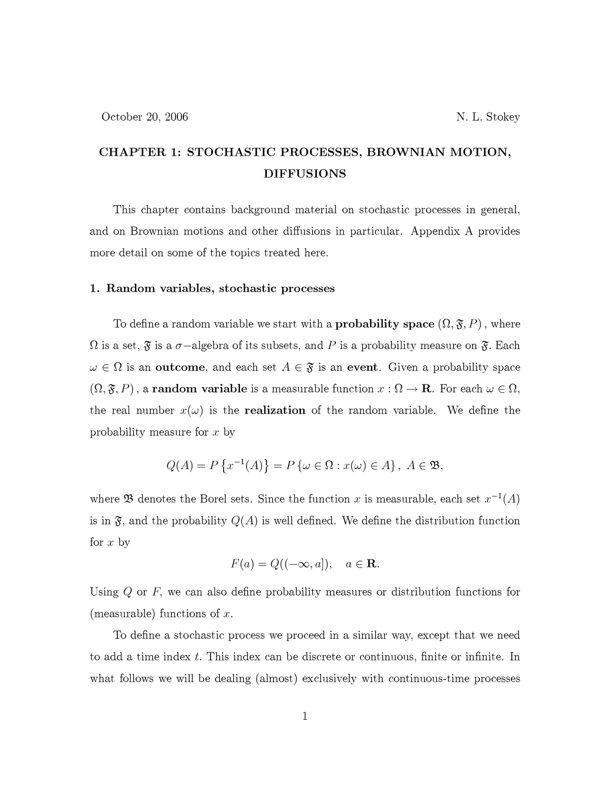 Chap1 - sws - October 20, 2006 N. L. Stokey CHAPTER 1: STOCHASTIC ...