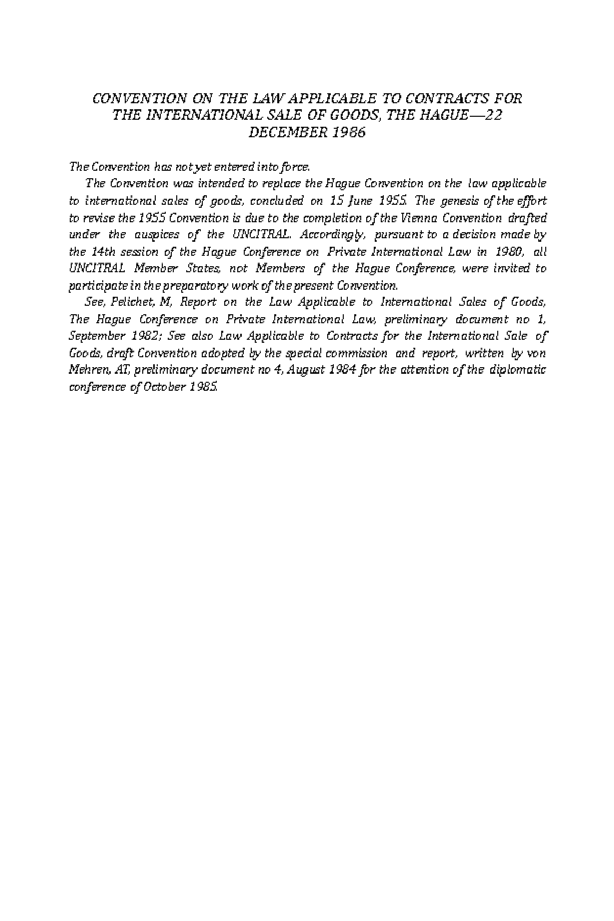 Convention ON THE LAW Applicable TO Contracts FOR THE International ...