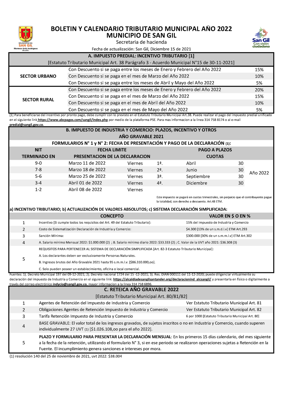 Boletin Y Calendario Tributario 2022 - Contabilidad Financiera ...