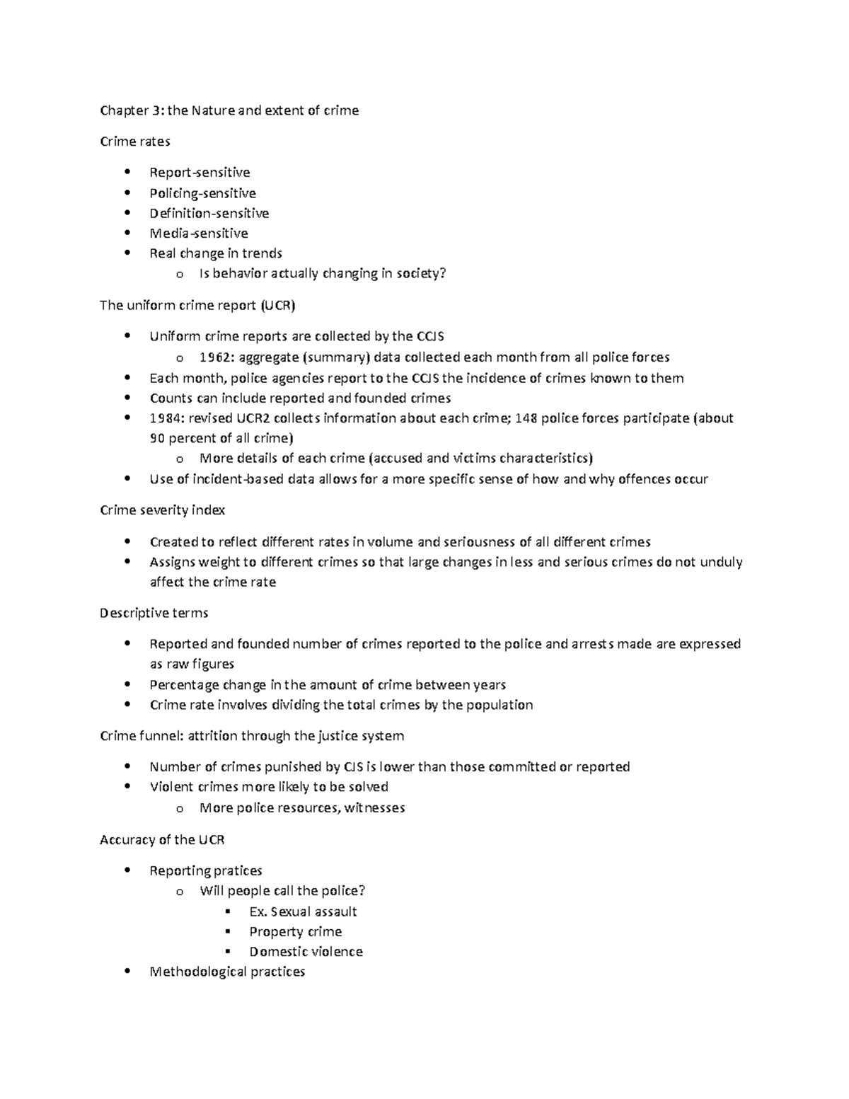 Crim 101 chp 3 - notes - Chapter 3: the Nature and extent of crime ...