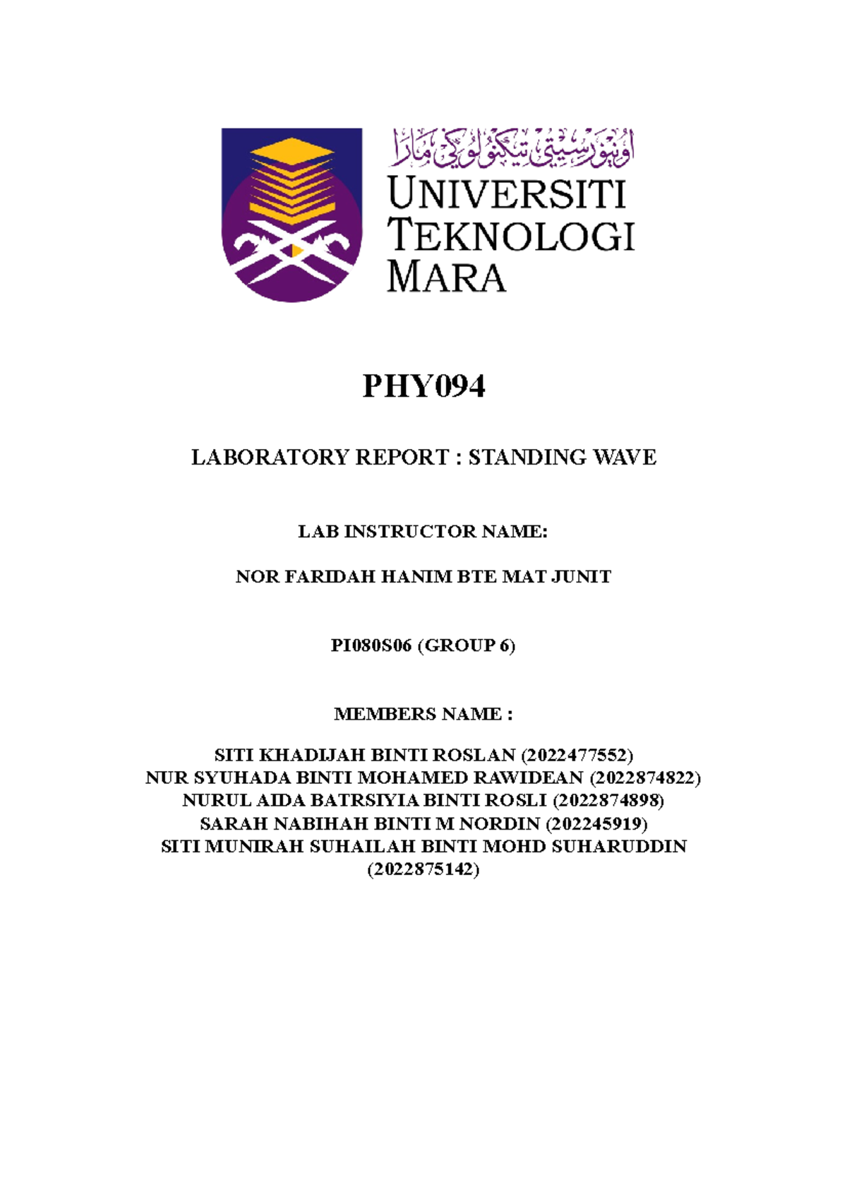 standing wave experiment lab report uitm