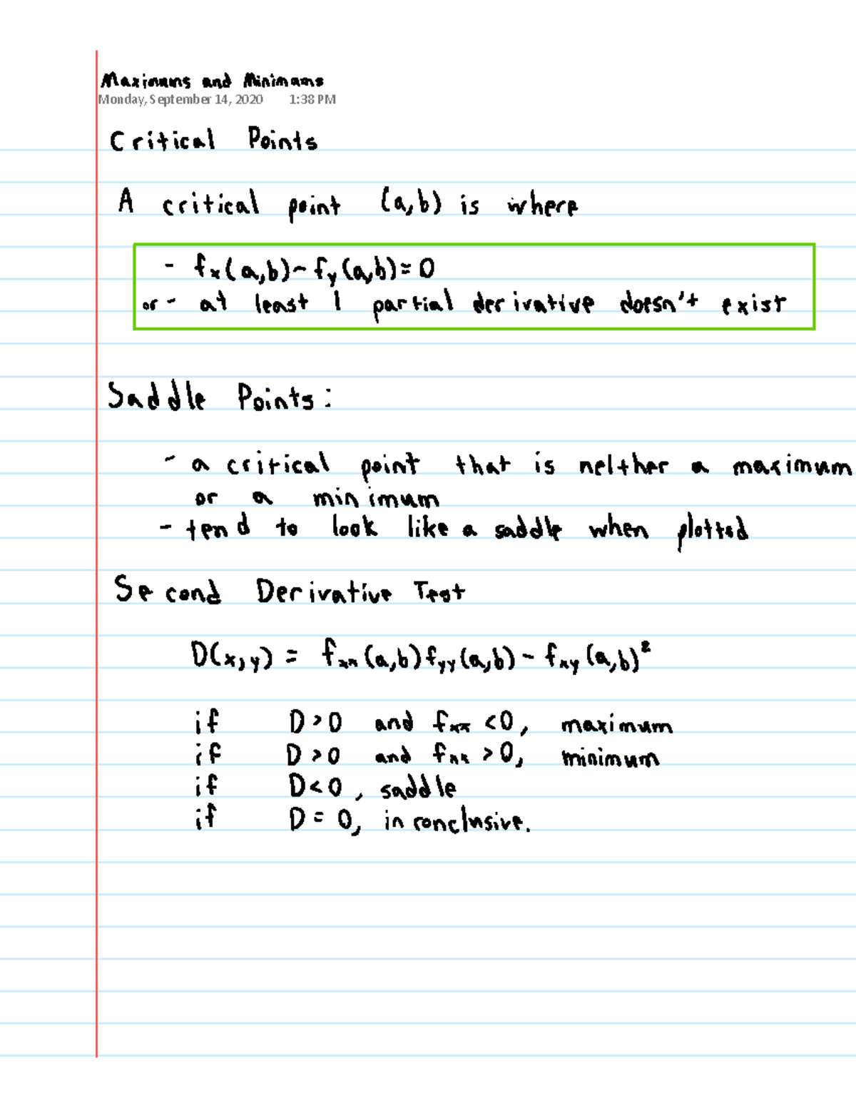 7 Maxima and Minima - Math 264 with Lee - Maximums and Minimums Monday ...