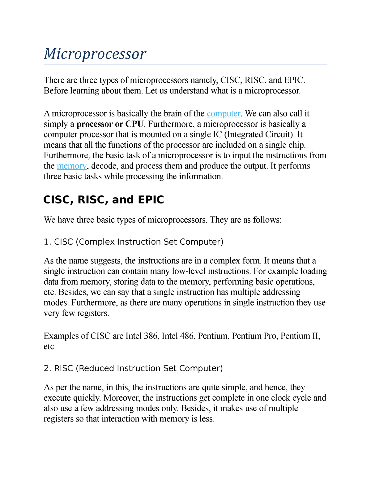 introduction to microprocessor research paper