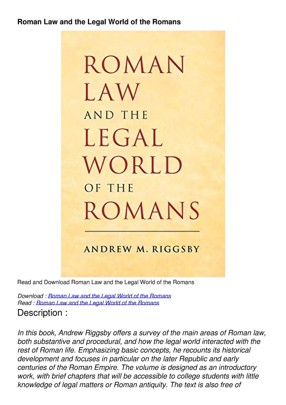 PDF/READ Roman Law And The Legal World Of The Romans - Roman Law And ...