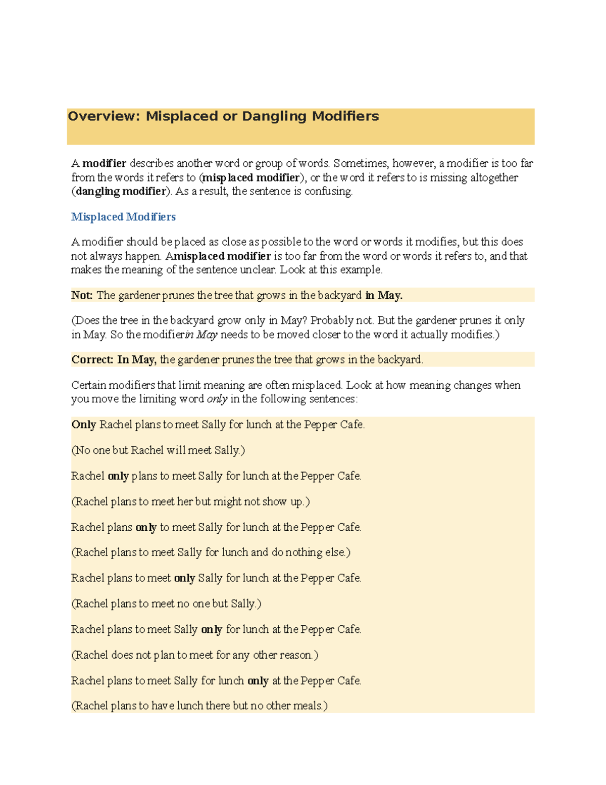 Overview Misplaced Or Dangling Modifiers Fas1101 Nus Studocu