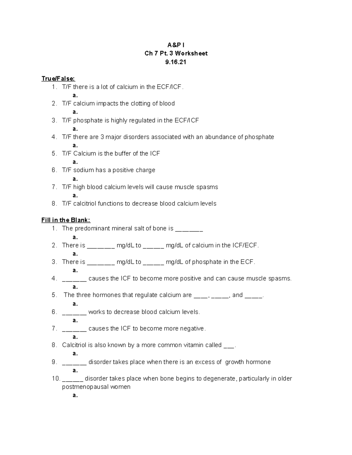 A&P I Ch 7 pt. 3 Worksheet - A&P I Ch 7 Pt. 3 Worksheet 9. True/False ...