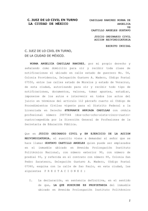 Demanda accion reivindicatoria 1l ISTO - C. JUEZ DE LO CIVIL EN TURNO  CASILLAS RAMIREZ NORMA DE LA - Studocu