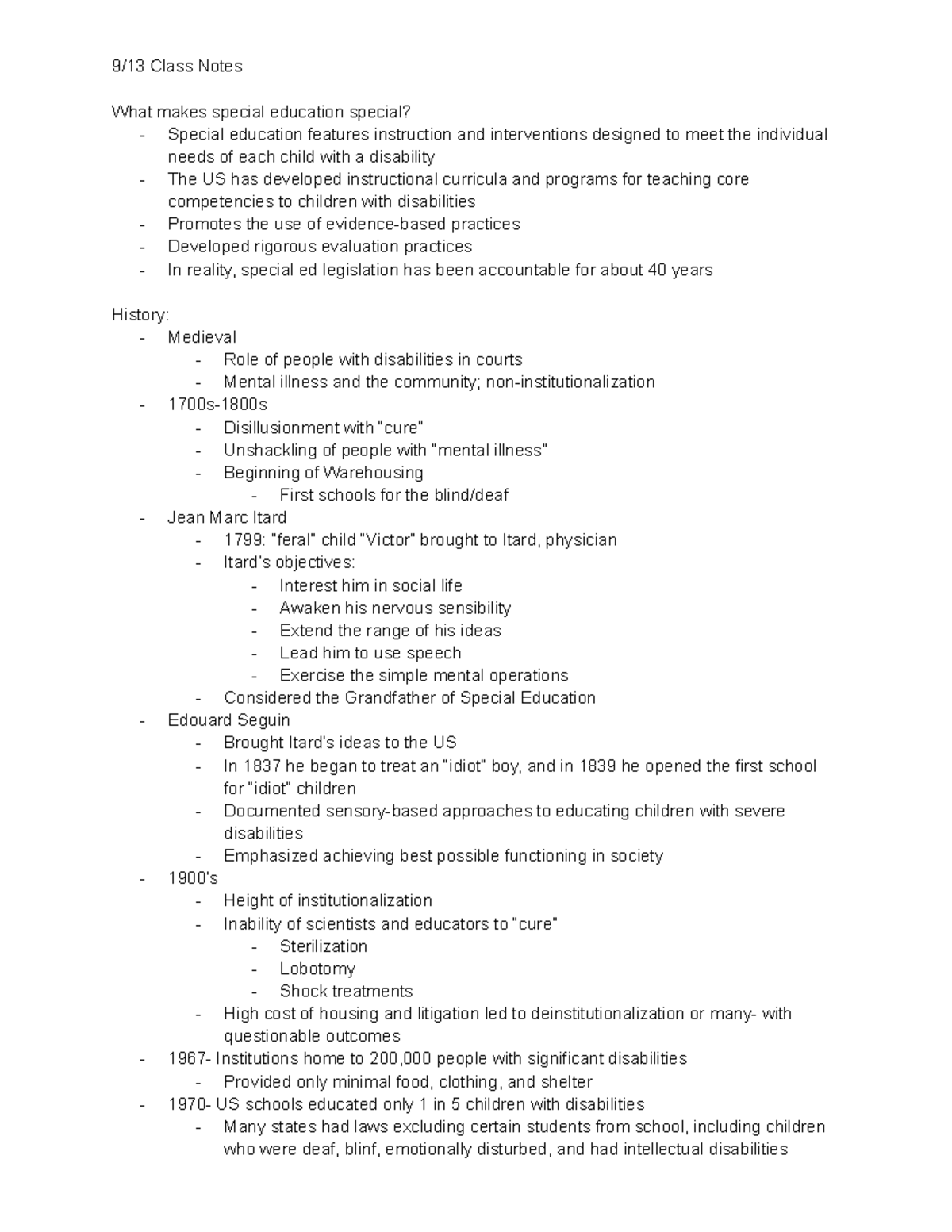 ED325 Class Notes 9/13 Class Notes What makes special education special? Special education