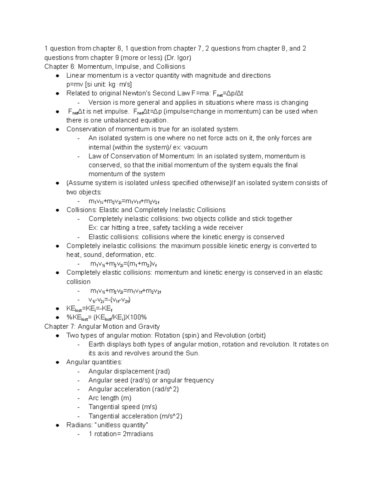 Test 2 review - 1 question from chapter 6, 1 question from chapter 7, 2 ...