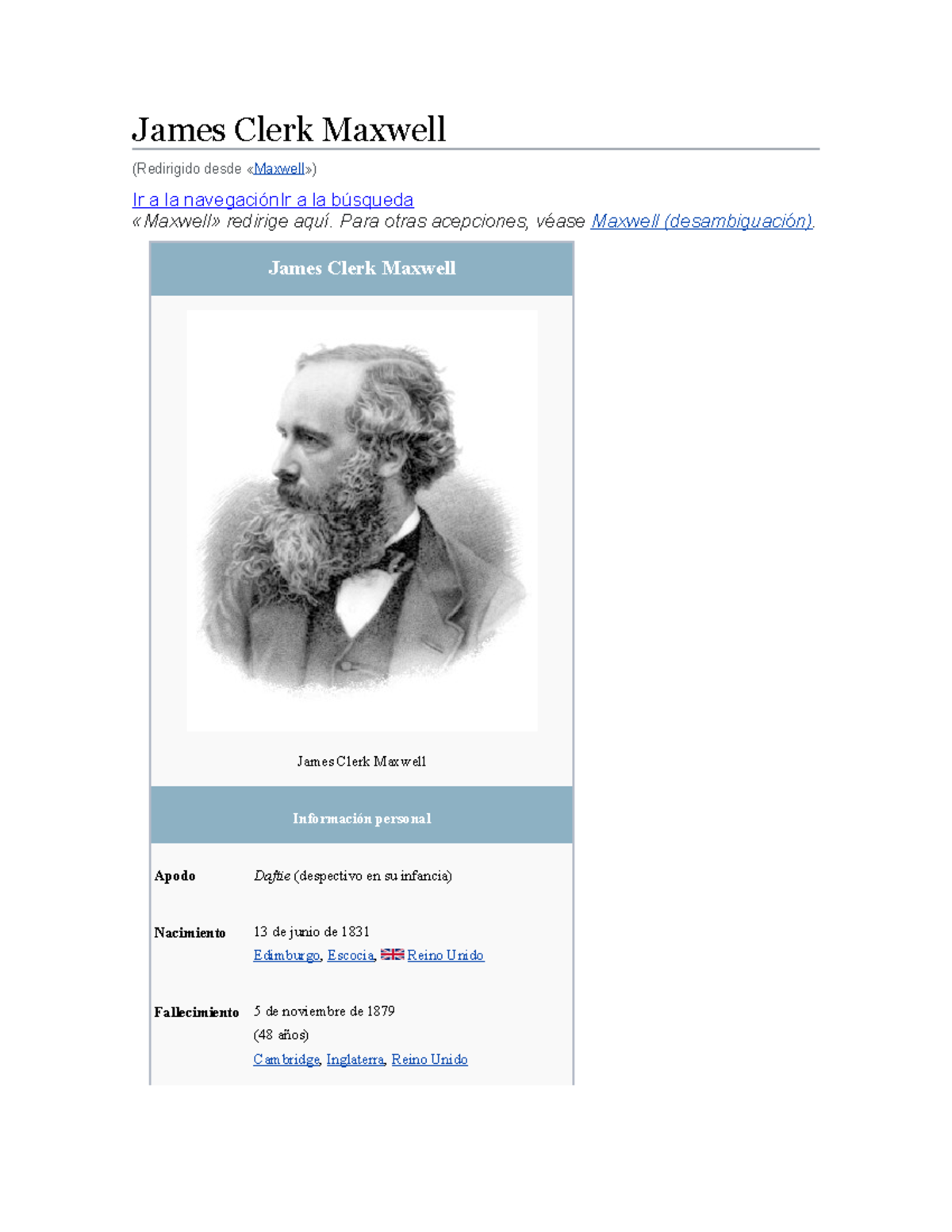 James Clerk Maxwell Nota 7 James Clerk Maxwell Redirigido Desde Maxwell Ir A La Navegacion Studocu