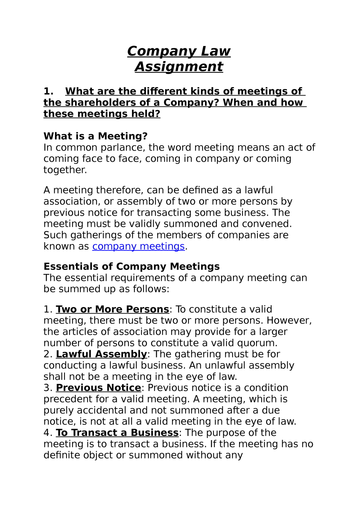 types of meeting in company law