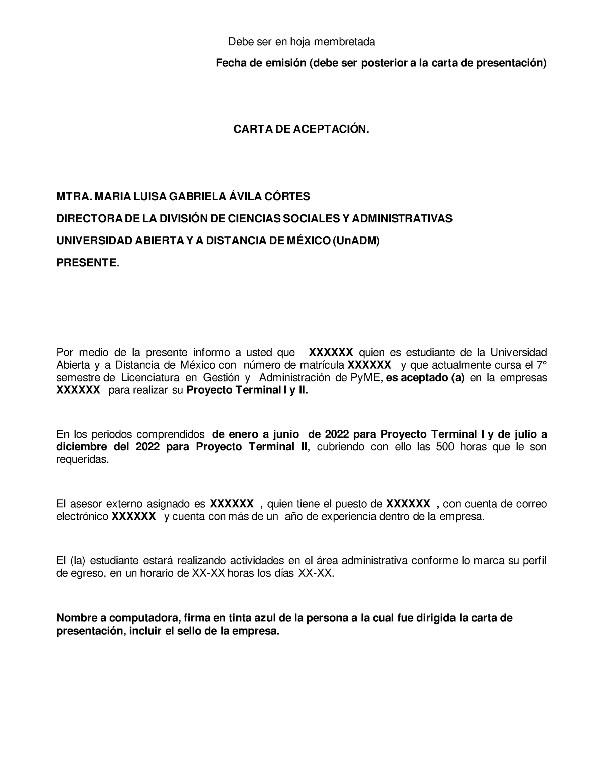 Ejemplo De Carta De Aceptación Debe Ser En Hoja Membretada Fecha De 8163