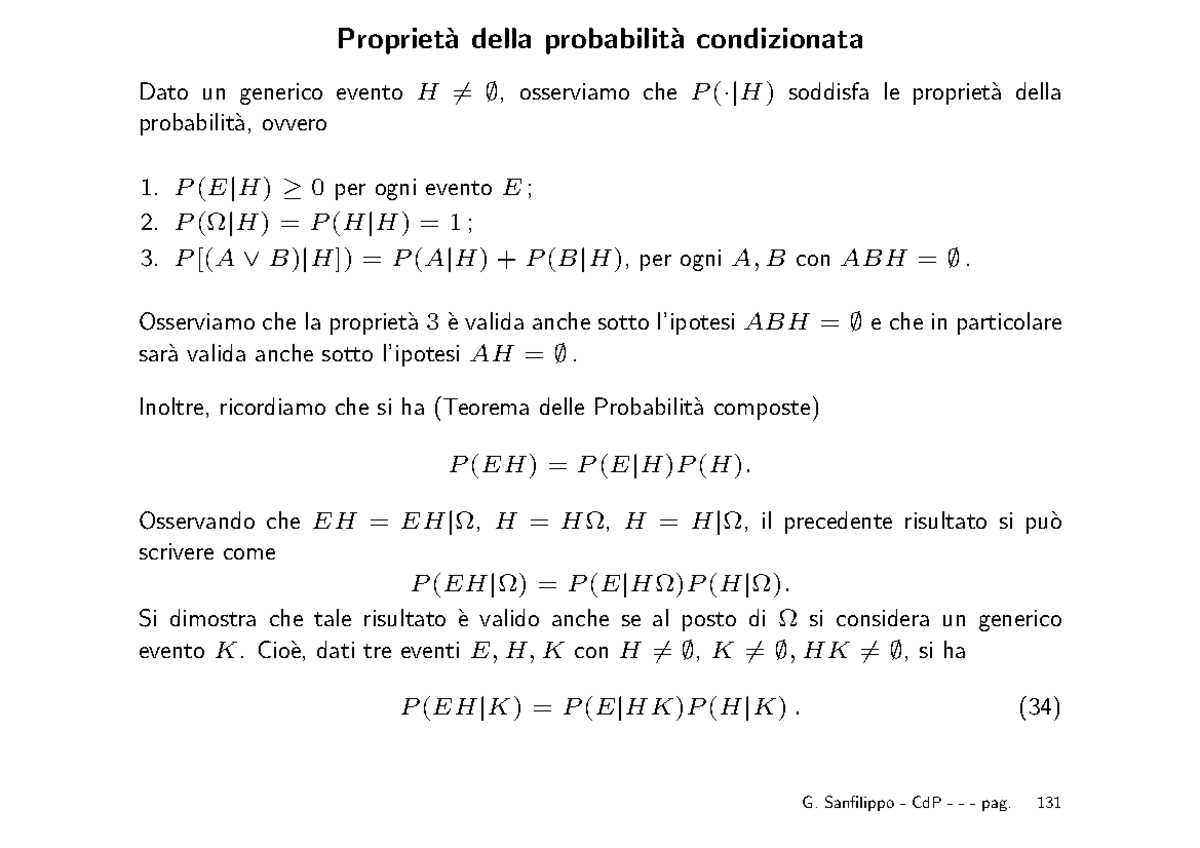 Slides - Calcolo Delle Probabilità - Propriet`a Della Probabilit`a ...