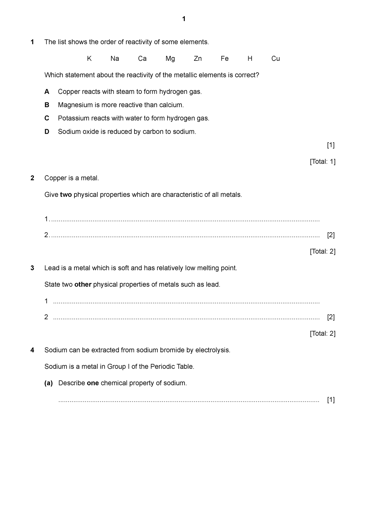 Properties of metals-Core - The list shows the order of reactivity of ...