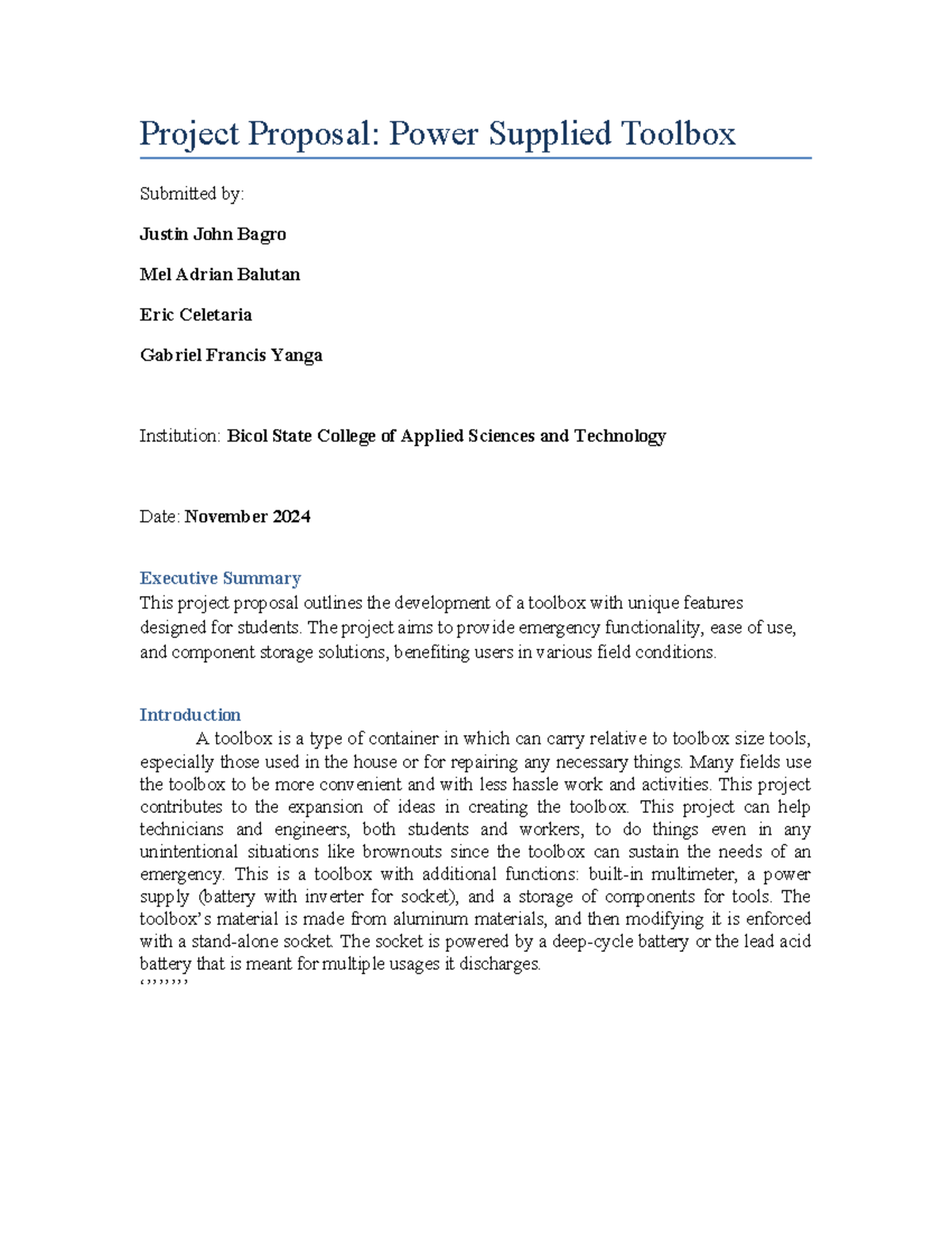 Instructional Aided E-Box Project Proposal - Project Proposal: Power ...