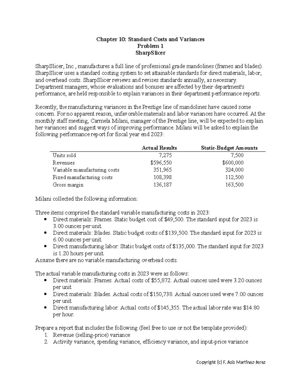 HADM 2210 FA24 ch 10 in class problem 1 - Chapter 10: Standard Costs ...
