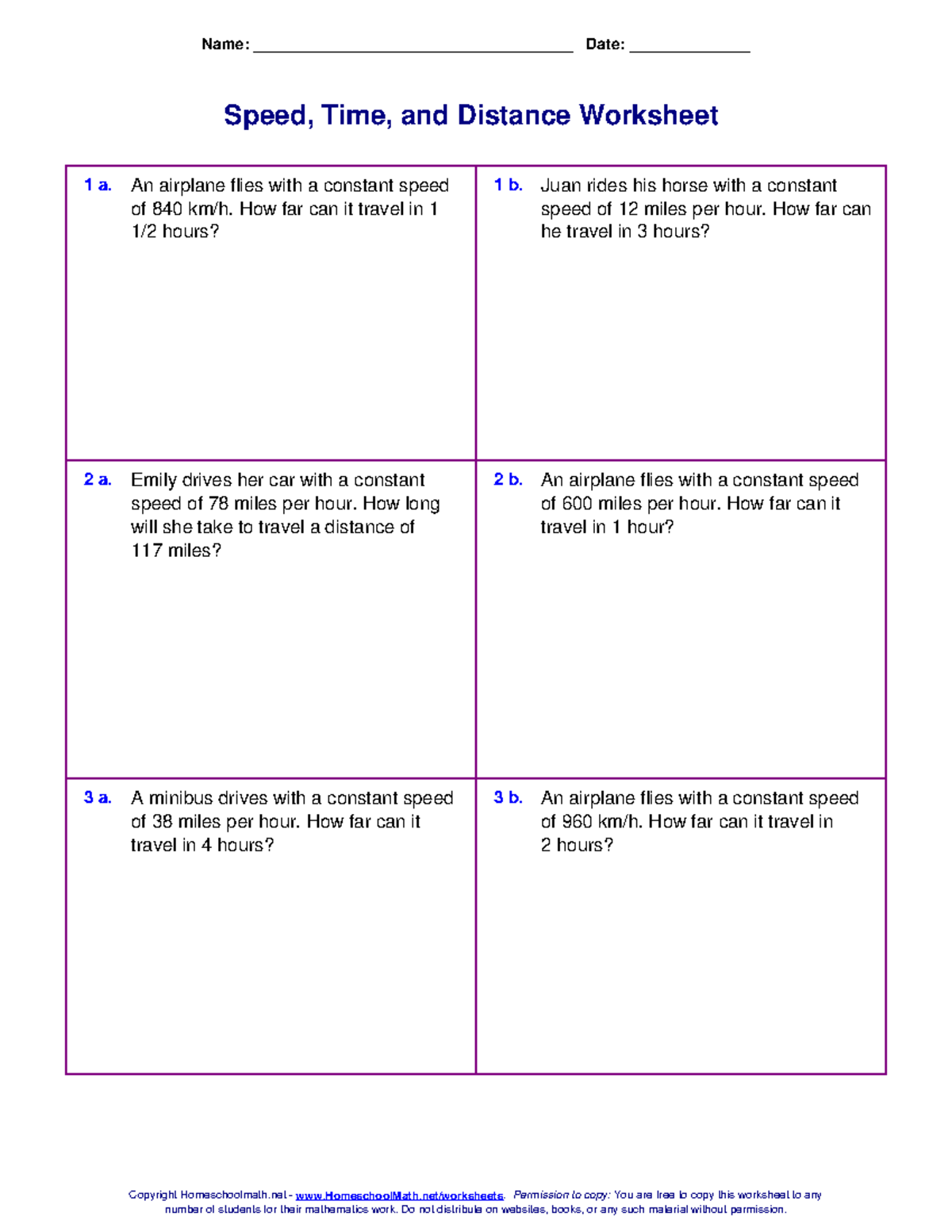 Speed Time Distance Worksheet - Name ...