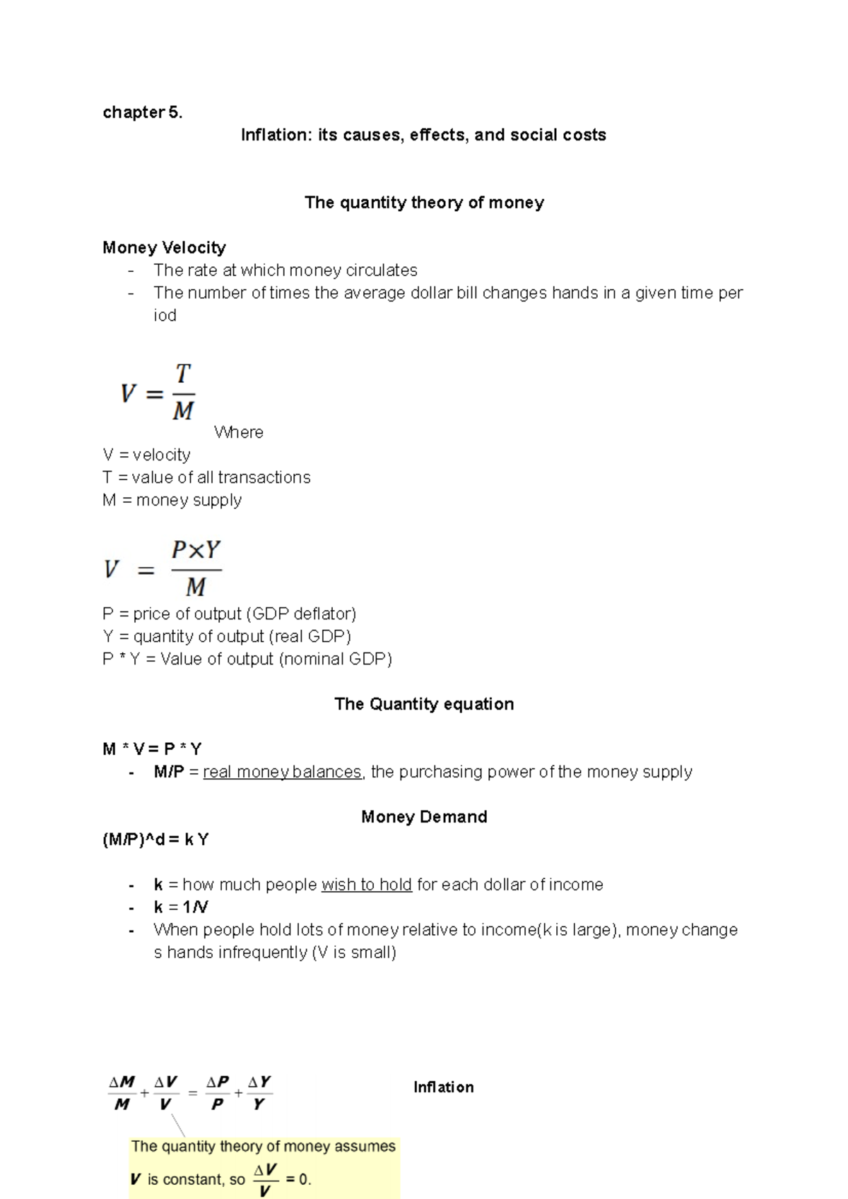 Macroeconomics Inflation Note - Chapter 5. Inflation: Its Causes ...