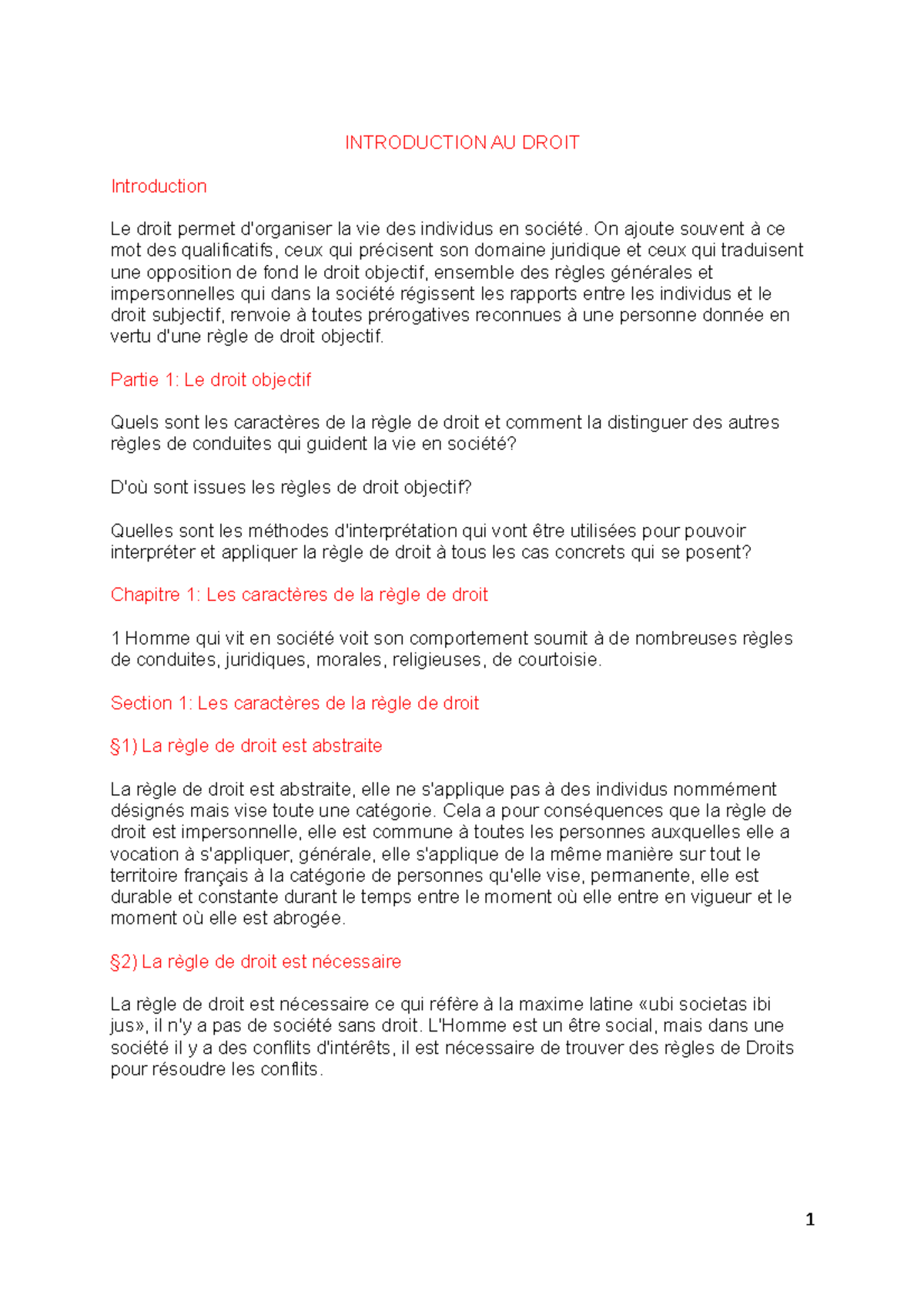Introduction AU Droit - Notes de cours 40 pages - INTRODUCTION AU DROIT ...