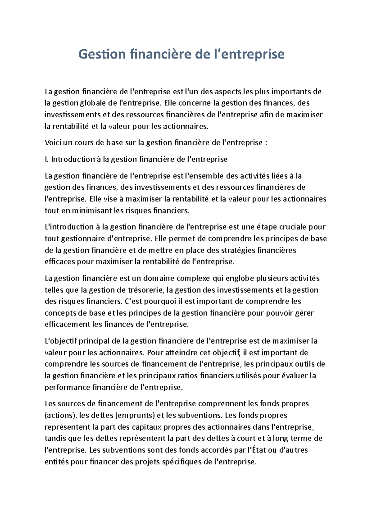 Gestion Financière-3 - Gestion Financière De L'entreprise La Gestion ...