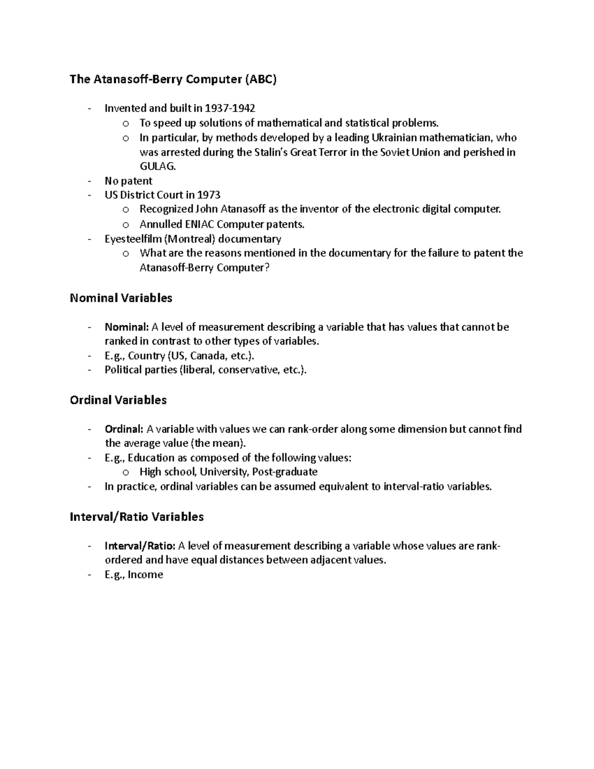 Quantitative Week 2 - Week 2 notes. - The Atanasoff-Berry Computer (ABC ...