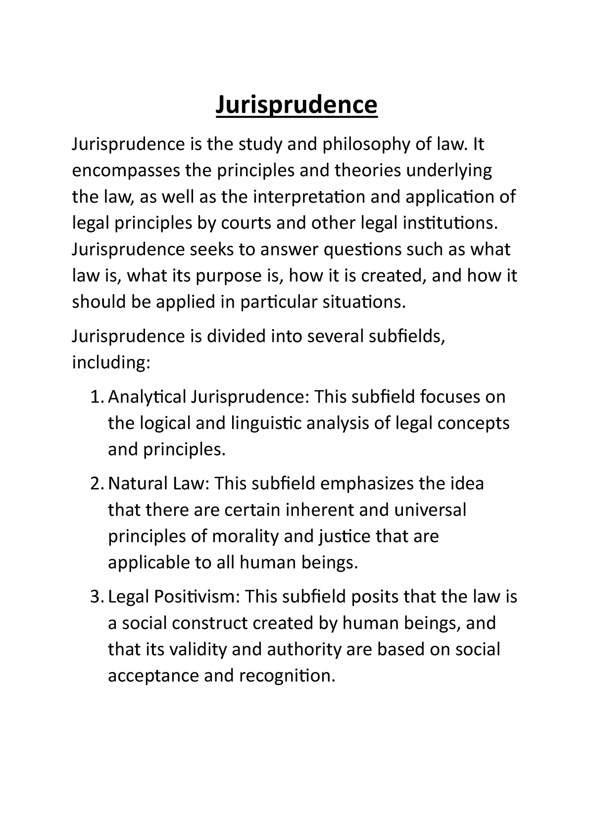 Jurisprudence 1 - Jurisprudence Jurisprudence Is The Study And ...