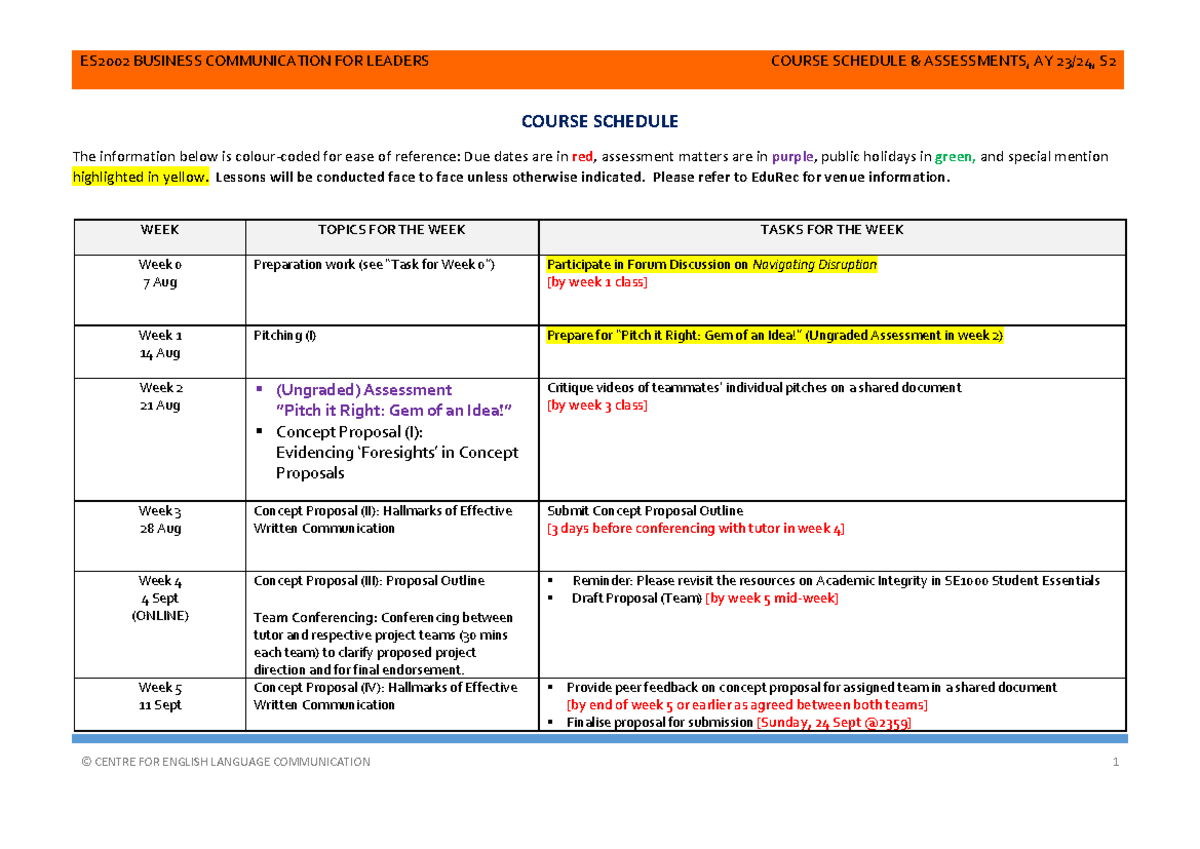 ES2002 course schedule - COURSE SCHEDULE The information below is ...