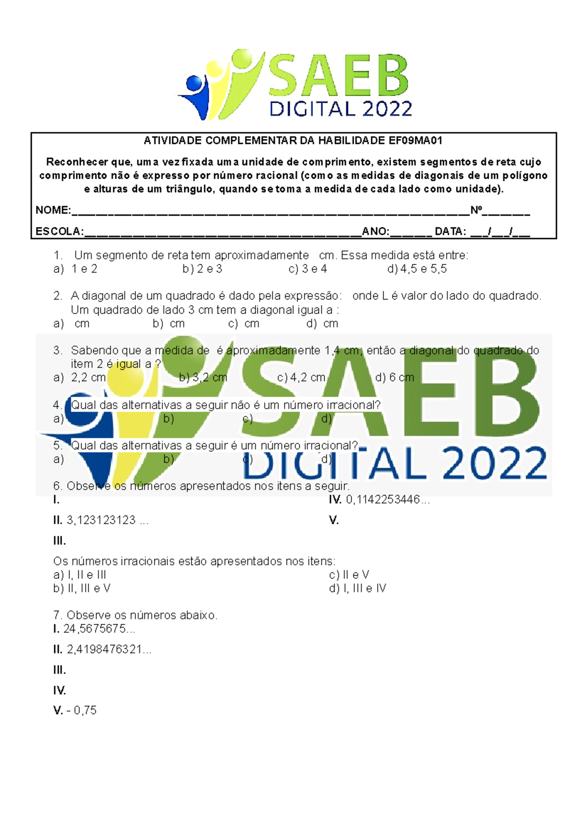 saeb digital atividade d35 9 ano - ATIVIDADE COMPLEMENTAR DA HABILIDADE ...