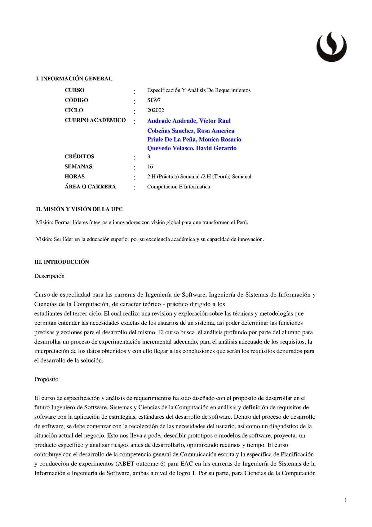 Especificacion Y Analisis De Requerimientos Silabo 2021 2 Iii IntroducciÓn Descripción 8171