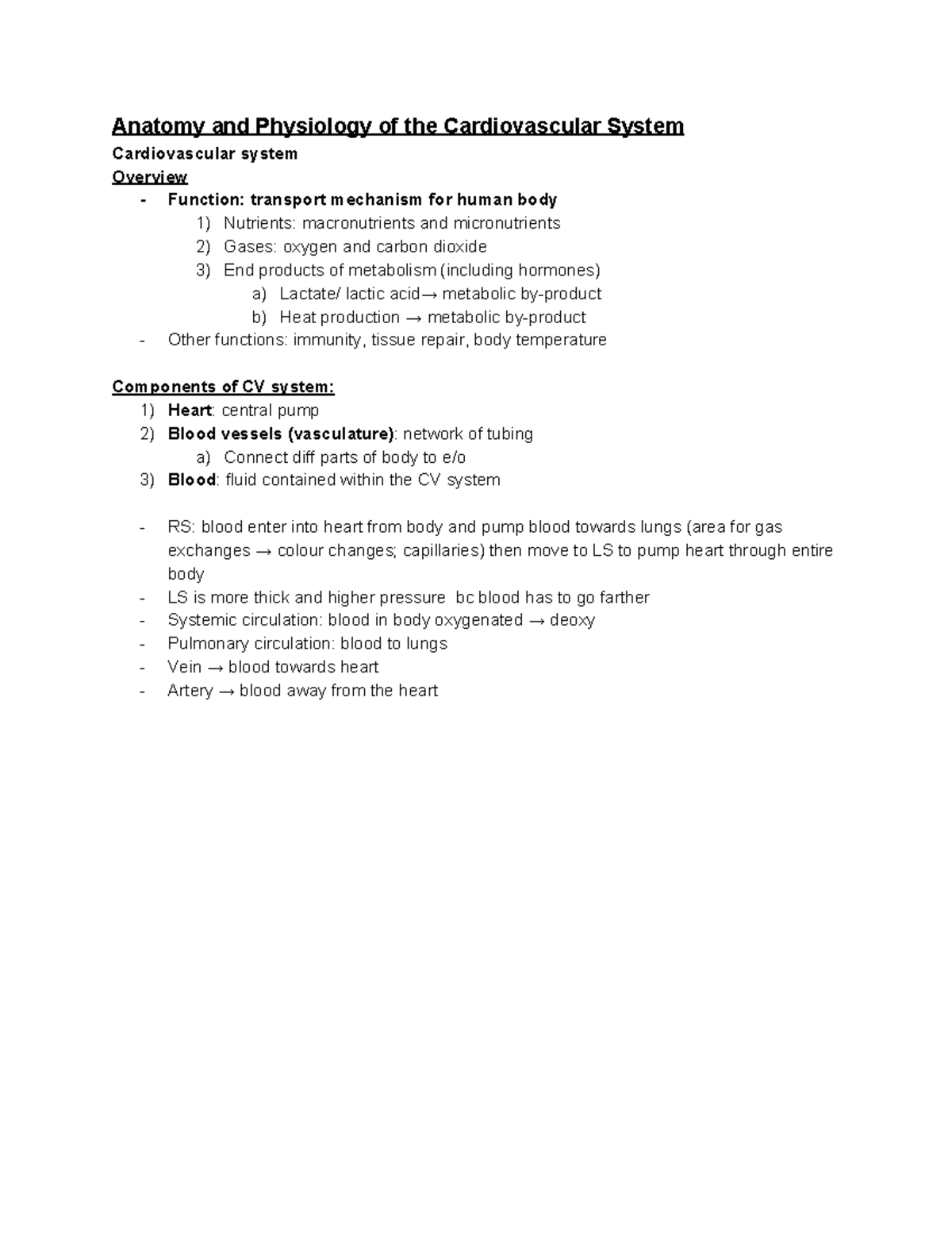 Kin 2yy3 - Test 1 NOTES - Anatomy And Physiology Of The Cardiovascular ...