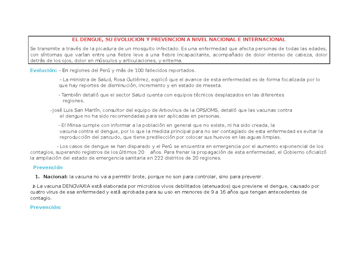Tearea Semana 2 - Redaccion De Textos. - EL DENGUE, SU EVOLUCION Y ...