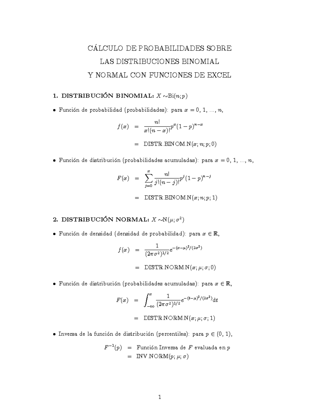 Excelfunciones Para Probabilidad De Introducción A La Estadística - C ...