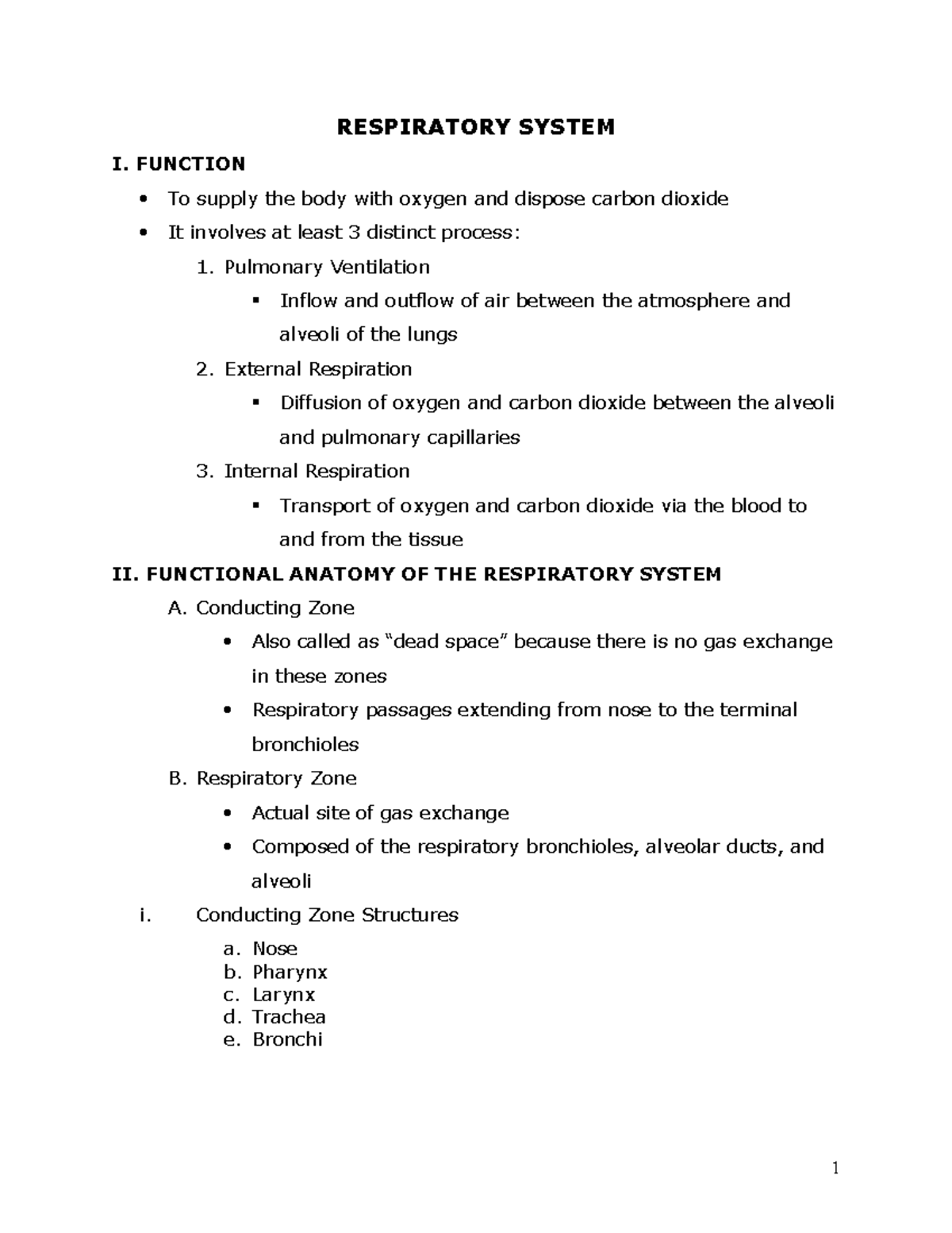 Anatomy Respiratory Tract - RESPIRATORY SYSTEM I. FUNCTION To supply ...