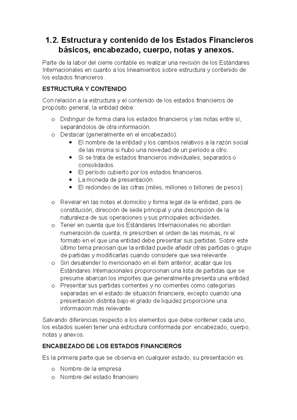 Estructura Y Contenido De Los Estados Financieros B Sicos Encabezado Cuerpo Notas Y