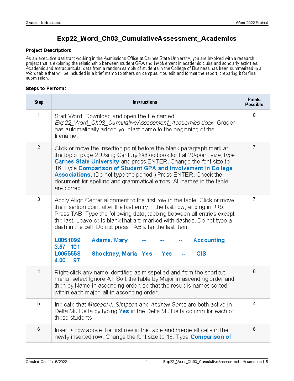 word cumulative grader assignment