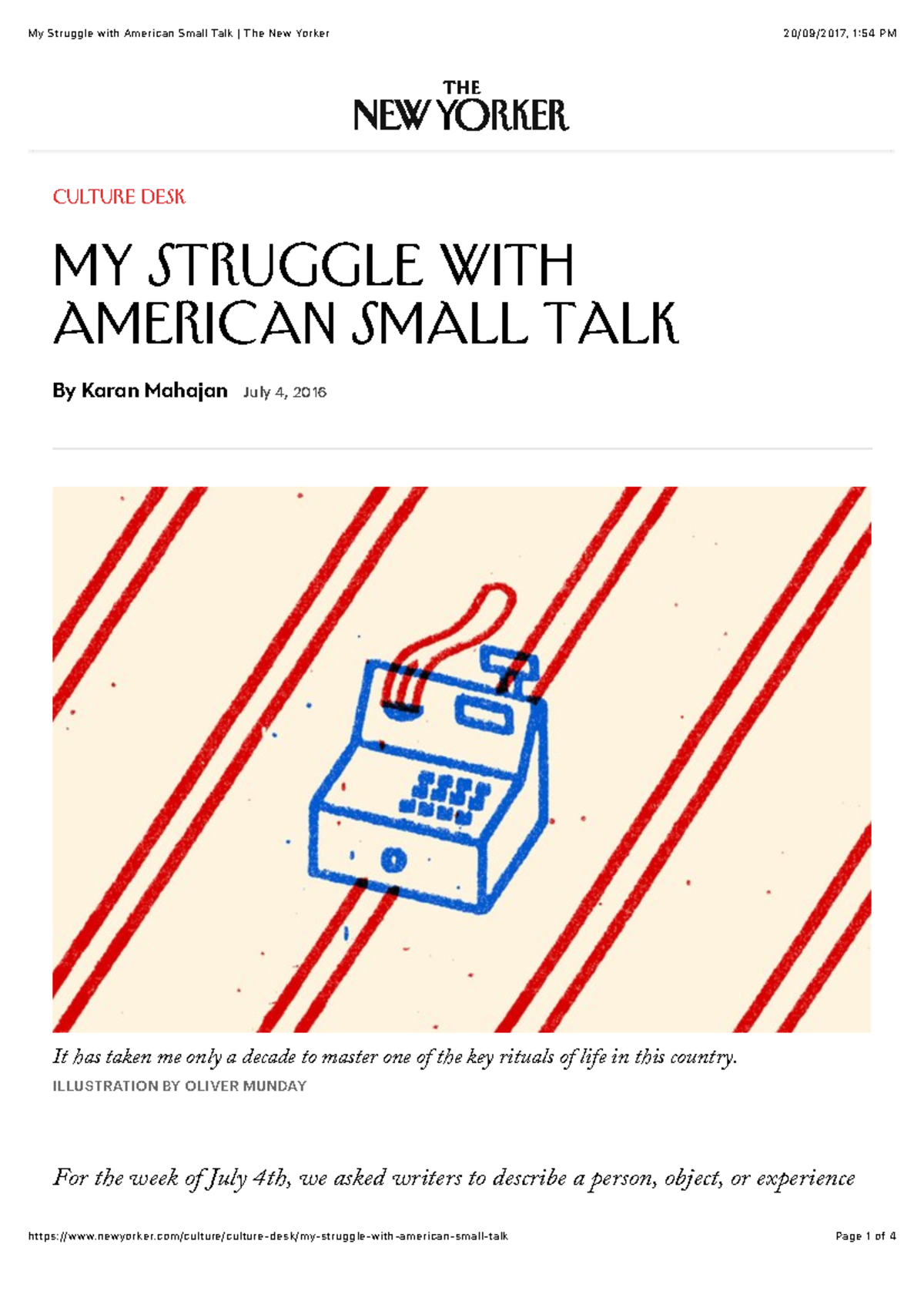 My Struggle with American Small Talk The New Yorker - STC5SPC - LaTrobe ...