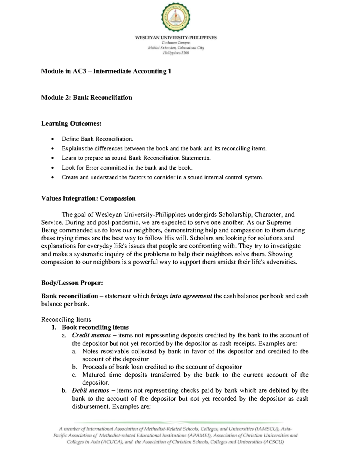 Bank Reconciliation - Ac3 - Module in AC3 – Intermediate Accounting 1 ...